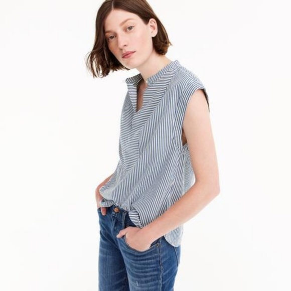 J. Crew Tops - j crew navy and white cap sleeve blouse